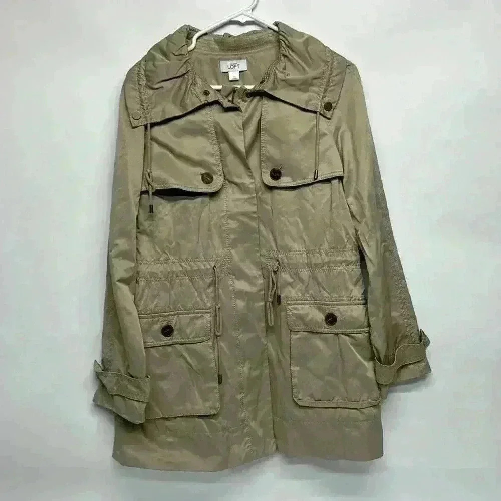 The loft tan size medium short trench coat military utility